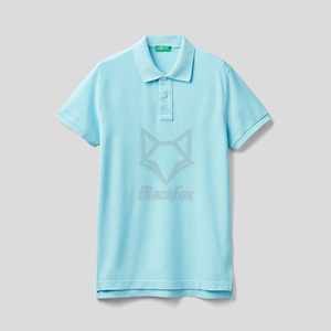 Polo de Algodón Azul Claro para Hombre, Manga Corta, Color Sólido, Informal, Transpirable, Tela Oxford, Logotipo Estampado en la Parte Delantera - Product Image 4