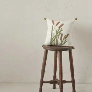 Housse de coussin brodée en paille naturelle, carrée, douce, en coton, avec motif végétal, pour la décoration de la maison, sans rembourrage intérieur - Product Image 1
