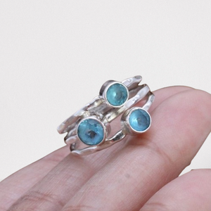 925แหวนเงินแท้สีฟ้าบุษราคัมสาวทำด้วยมือแหวนแข็ง925สเตอริงเงินอัญมณีเครื่องประดับแหวนธรรมชาติ - Product Image 1