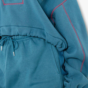 Women's Custom Running Zip Hoodie & <b>Sweatpants</b> Set Oversized Drop Shoulder Solid Pattern 2-Piece <b>Short</b> Set - Product Image 4