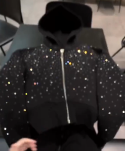 เสื้อฮู้ดซิปแฟชั่นลายพวงหรีดผ้าฝ้ายประดับคริสตัลรูปหยดน้ำ  ผ้าแคชเมียร์ผสมผ้าฝ้ายประดับคริสตัล - Product Image 2