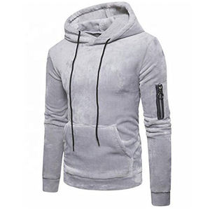 Men's Long Sleeve Pullover Winter Sweatshirt Soft <b>Fleece</b> Velvet Hoodie <b>Zipper</b> Pocket Embroidered Plain Dyed Warm Streetwear - Product Image 4