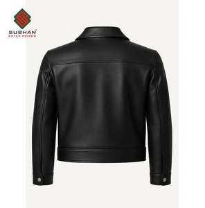 Mens Black Synthetic Leather Winter Casual <b>Jacket</b> Zipper <b>Mandarin</b> <b>Collar</b> Solid Pattern - Product Image 5