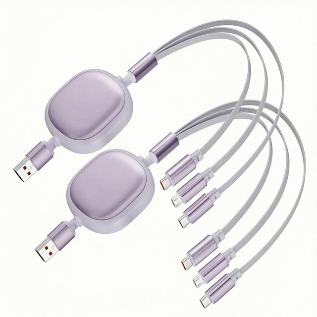 100W PD 3 in 1 Retractable USB Cable 5A Fast Charging 2 Type C Micro USB Data Cord for Phone Laptop Travel