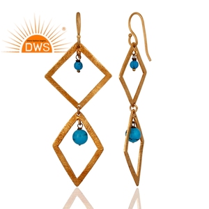 Classic Collection Sky Color Turquoise <b>Earrings</b> Supplier 22k Gold Plated 925 Silver <b>Long</b> Dangle <b>Earrings</b> Jewelry - Product Image 3