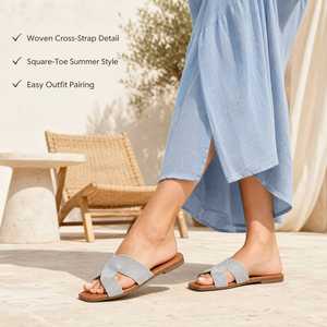 Damen Geflochtene Sandalen mit überkreuzten Riemen, eckiger offener Zehenpartie, gepolstert, weich, flach, für den Alltag, Date-Night, Slipper, Sommer - Product Image 4