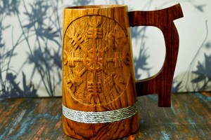 Mug à boire viking artisanal en bois naturel, mug à café en bois, agate, style nautique, thème animal à prix abordable - Product Image 5