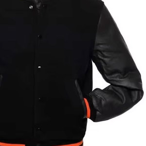 Veste universitaire en laine vintage personnalisable pour hommes, OEM, manches en cuir personnalisées avec col montant, motif patchwork brodé - Product Image 2