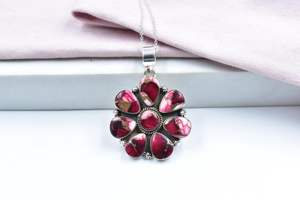 Collar con colgante hecho a mano para mujer, Dalia Rosa, Turquesa, Naja en plata de ley, cadena ajustable chapada en rodio, joyería única - Product Image 2