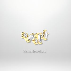 Luxe 14K Or Rond et Baguette Diamant Cluster Boucles D'oreilles Lab Grown Diamants Naturels Cartilage Lobe Piercing Bijoux - Product Image 2