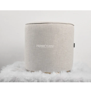 Tabouret pouf rond rembourré en mousse plaqué or acier inoxydable pin et contreplaqué cadre pieds ignifuges usine OEM - Product Image 2