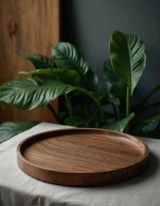 Plato de Servir Redondo de Madera de Acacia, Estilo Rústico, Hecho a Mano, Sostenible, de Alta Calidad, Marca Saniya - Product Image 3