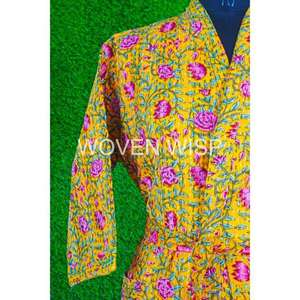 100% chaqueta Kimono de algodón hecha a mano para mujer patrón Argyle acolchado cuello en V transpirable tejido de ganchillo en relieve encaje verano - Product Image 5