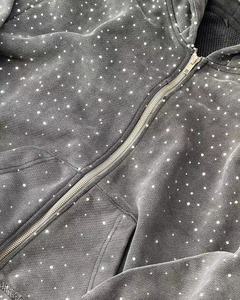 Sudaderas Extra Grandes de Algodón Grueso con Lavado Ácido Vintage, Decoradas con Pedrería, Estilo Urbano Desgastado para Hombre - Product Image 4