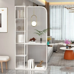 Nouvelle étagère de rangement d'entrée en bois massif, style moderne et minimaliste 2026, avec cloison en verre, meuble de séparation pour porte d'entrée, motif vague d'eau - Product Image 3