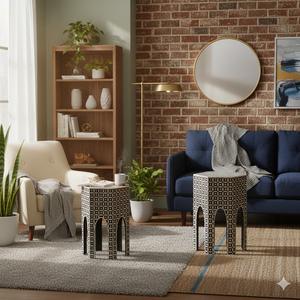 Table Basse Décorative Haut de Gamme en MDF de Pin Faite à la Main, Écologique et Étanche, avec Incrustations en Os Noir, pour Salon Moderne – Meilleure Vente - Product Image 3