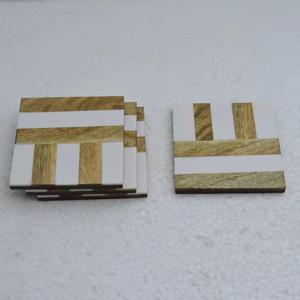 Sous-verres ronds en noyer blanc et marron personnalisés de haute qualité Ensemble de sous-verres en bois de style classique pour la maison et le bureau - Product Image 1