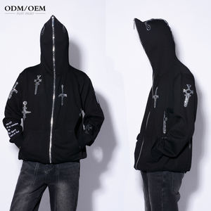 Sweat à capuche unisexe surdimensionné à fermeture éclair intégrale, en polaire épaisse, avec logo personnalisé en strass, broderie, 100% coton, écologique, OEM - Product Image 4