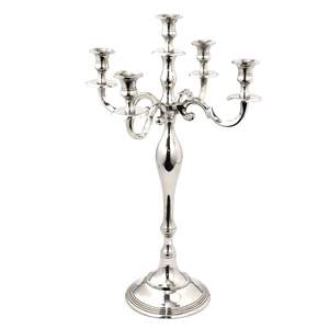 Candelabro Premium de 5 Brazos de Aluminio Plateado, Portavelas Cónicos, Estilo Europeo, Hecho a Mano, Decoración para el Hogar, Muestra Navideña - Product Image 5