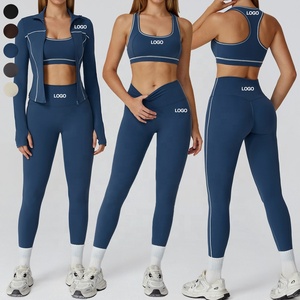 Conjuntos Deportivos de 3/4 Piezas para Mujer, Conjuntos Deportivos con Bloques de Color, Top Deportivo sin Mangas con Espalda Cruzada y Leggings de Yoga, Conjunto de Gimnasio y Fitness - Product Image 1