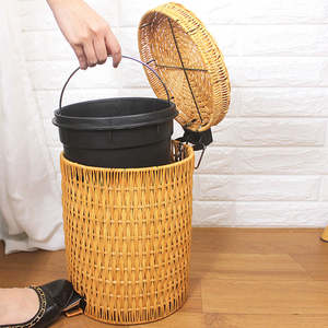 Poubelle en rotin PP tressé, élégante corbeille à papier pour la maison ou le bureau - Product Image 4