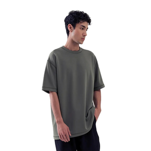 Camiseta de verano al por mayor para hombre, jersey con cuello redondo, tela tejida con hombros caídos y Media manga de gran tamaño, hecha de poliéster/algodón - Product Image 3