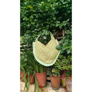 Bolso Tote Bohemio de Verano con Estampado de Polka en Naranja y Verde - Product Image 2