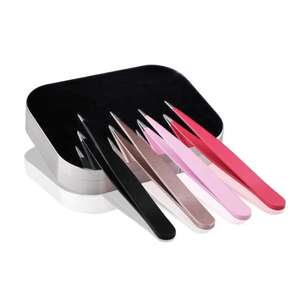 Juego de pinzas profesionales para cejas de acero inoxidable al por mayor, logotipo personalizado, puntas inclinadas de colores, herramientas de belleza para maquillaje - Product Image 2