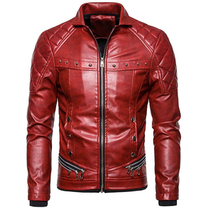 Chaqueta de lana para hombre, ropa de moda para hombre con cuello levantado, chaqueta de cuero personalizada para motociclista para hombre - Product Image 3