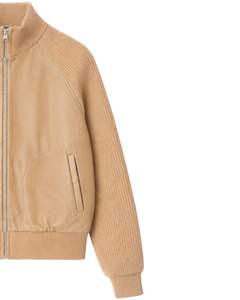 Veste zippée en simili cuir beige premium pour homme, col côtelé, vêtement d'extérieur décontracté pour l'hiver, manteau élégant et tendance - Product Image 4