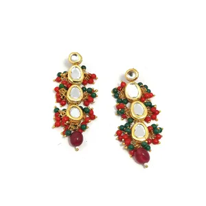Conjunto de Collar Kundan con Perlas Rojas y Verdes, Joyería Nupcial Vintage de Lujo, Chapado en Oro, Joyería Fina - Product Image 6