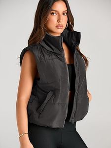 Veste d'hiver légère sans manches pour femmes Gilet bouffant court avec col montant Vêtements d'extérieur zippés Caractéristiques Poches rembourrées chaudes - Product Image 6