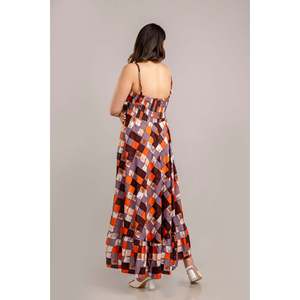 Vestido Maxi sin Mangas con Estampado Geométrico Multicolor, Corte Ajustado y Evase - SHKUP1368, Diseño Elegante y Transpirable para Oficina, OEM/ODM - Product Image 3