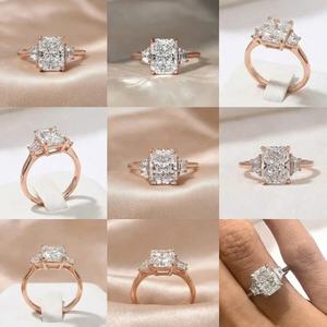 Bague de fiançailles vintage à trois pierres en moissanite taille radiant Tishya Diamond 4,75 TCW en or rose massif 14 carats - Product Image 4