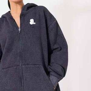 Sudadera con capucha con cremallera de ácido personalizada para mujer, aspecto sólido Vintage, gran tamaño, poliéster, algodón, informal, invierno, respetuoso con el medio ambiente - Product Image 6