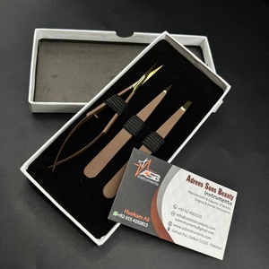 Benutzer definiertes Logo Nachhaltige Stahl brauen pinzette mit schräger Spitze Braun gold Augenbrauen-Feder schere für den Schönheits gebrauch - Product Image 4