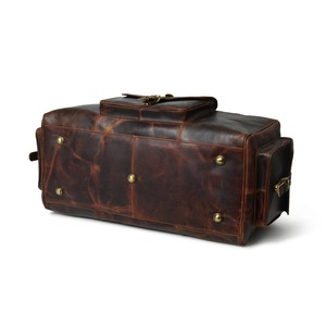 Bolsa de viaje Unisex marrón de cuero genuino a la moda Vintage Weekender durante la noche Duffel Candy Pattern Hook Loop Closure Fall - Product Image 2