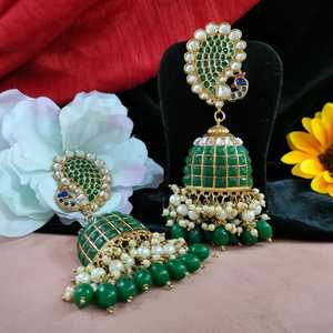 Pendientes de moda de piedra Kundan tradicional india real clásica, joyería llamativa de grandeza de lujo ideal para bodas - Product Image 1
