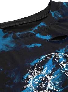 Femme Sun Moon Graphic Distressed Crop Top Oversized Short Sleeve Ripped Tee Shirt - Product Image 3