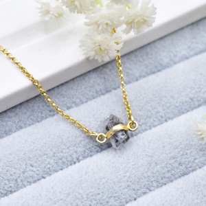 Natural Herkimer Necklace Raw Stone 8-10mm Gold Plated Charm Link Chain Necklace Dainty Crystal Healing Necklace Use Bracelet - Product Image 2
