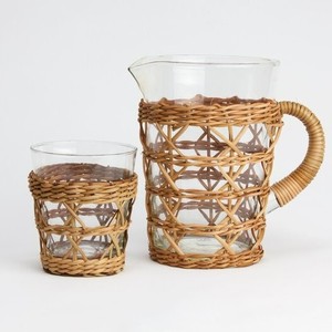 Juego de tazas de ratán para beber, cubierta envuelta con mango, jarra de vidrio, decoración de mesa de cocina, superventas - Product Image 1