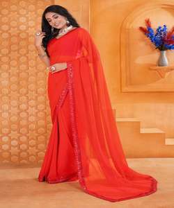 TRENDING GEORGETTE BORDADO DOBLE SECUENCIA TRABAJO ENCAJE SAREE CON BLUSA DESCOSADA ROPA FORMAL PRECIO AL POR MAYOR ROPA ÉTNICA - Product Image 2