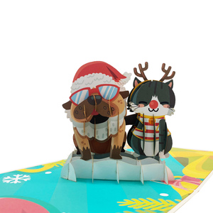 Carte de vœux pour chien et chat, cartes de noël Pop-Up, découpées au Laser, Design Kirigami, en papier de haute qualité, 3D, vente en gros, pièces - Product Image 1