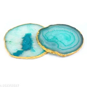 Sous-verre exclusif en agate bleu royal avec boutons décoratifs en pierre de surface polie dorée pour l'amélioration des meubles de commode de cuisine - Product Image 2