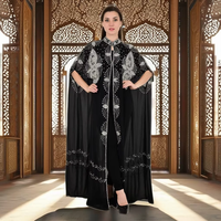 Kaftan Abaya en Georgette Brodé Sans Couture Longueur Ras du Sol pour Femme, Robe Islamique Modeste pour Occasions Spéciales et Soirées, Grandes Tailles pour Adultes