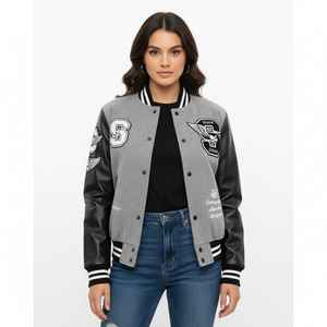 Chaqueta con letras resistente personalizada mezcla de lana y mangas de vinilo estilo béisbol abrigo universitario con parche de chenilla personalizado - Product Image 2