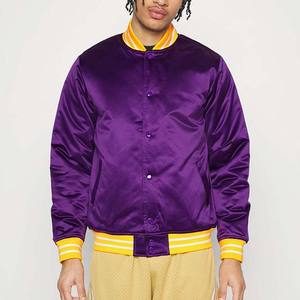 Chaquetas Bomber de Lona de Poliéster Color Morado para Hombre, Estilo Universitario Otoñal, Cuello Alto, Fabricación Personalizada OEM, Ropa Deportiva de Alta Calidad - Product Image 1