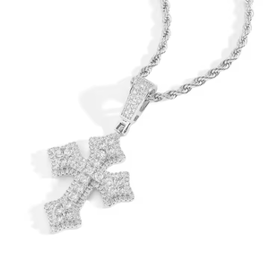 À la mode 1 pouce Lab Grown Cut Diamant Argent Plaqué Croix Pendentif Collier Hip Hop Style Religieux À La Mode Maintenant Disponible USA - Product Image 5