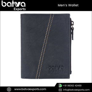 Hot Selling Customizable <b>Men's</b> Bi-Fold Genuine Leather Vintage <b>Trifold</b> <b>Wallet</b> Short Length Eye-Catching Logo RFID Blocking - Product Image 2