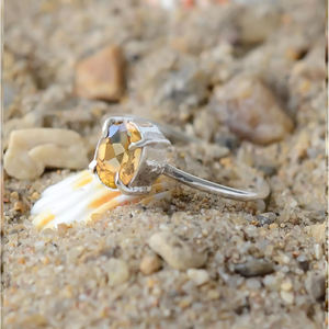 Bague Citrine Naturelle en Argent Sterling 925 Fine 6x8mm Pierre Précieuse Ovale Fait Main Bijoux Minimalistes de Bohème pour Femmes - Product Image 2